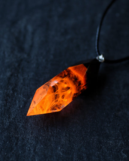 Epoxy resin and wood Fire Crystal pendant