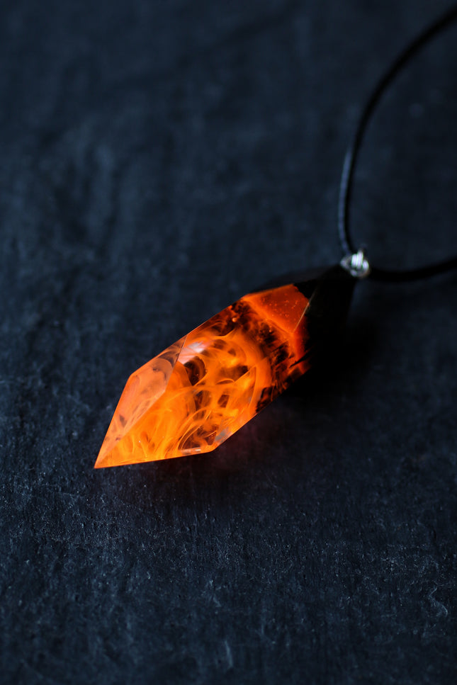 Epoxy resin and wood Fire Crystal pendant