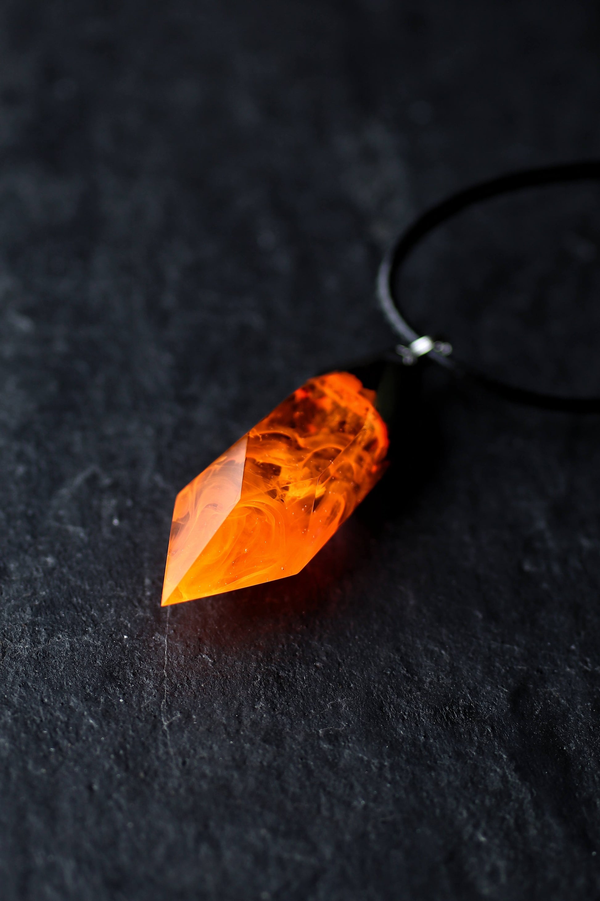 Fire crystal pendant handmade from resin and wood