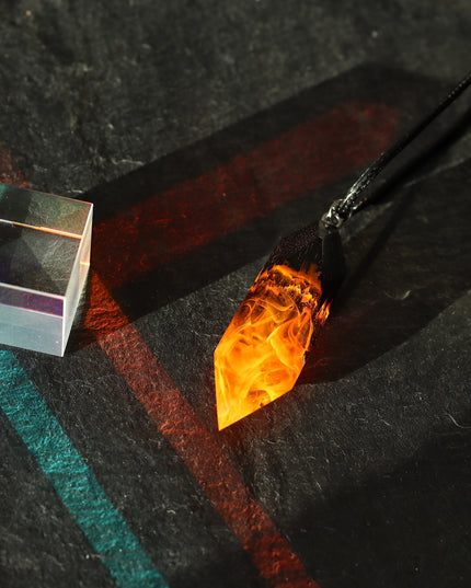 Epoxy resin and wood Fire Crystal pendant