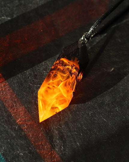 Epoxy resin and wood Fire Crystal pendant