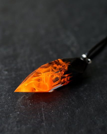 Epoxy resin and wood Fire Crystal pendant