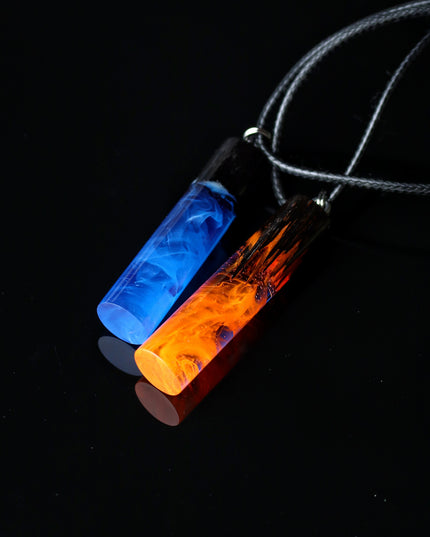 Epoxy resin and wood Ice & Fire Cylindrical Couple pendant