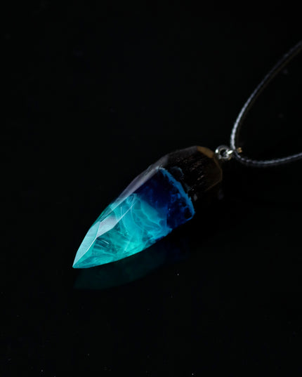 Epoxy resin and wood Northern light Crystal Faceted pendant