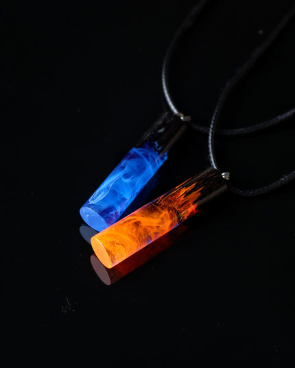 Epoxy resin and wood Ice & Fire Cylindrical Couple pendant