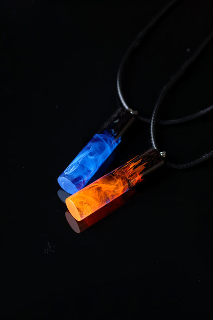 Epoxy resin and wood Ice & Fire Cylindrical Couple pendant