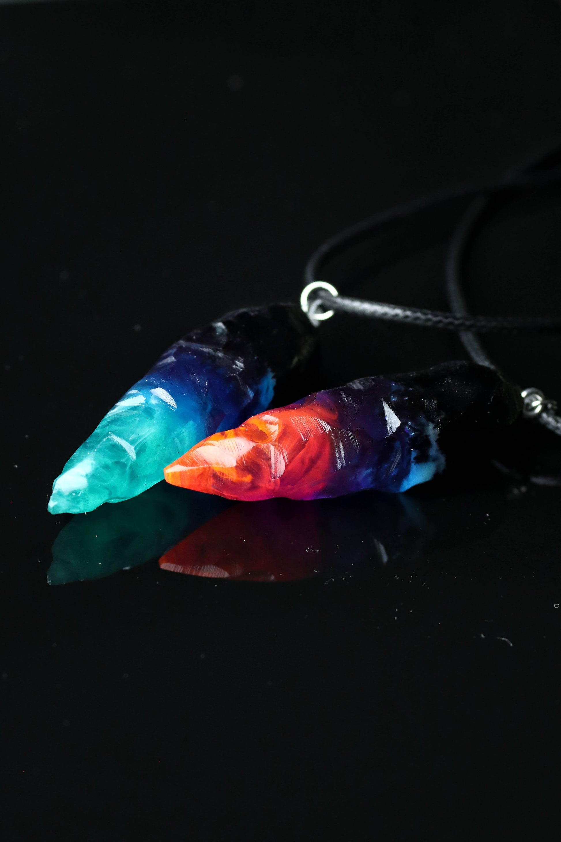 Wood Resin Northern Lights Pendant Set – Glow-in-Dark Necklace Pair