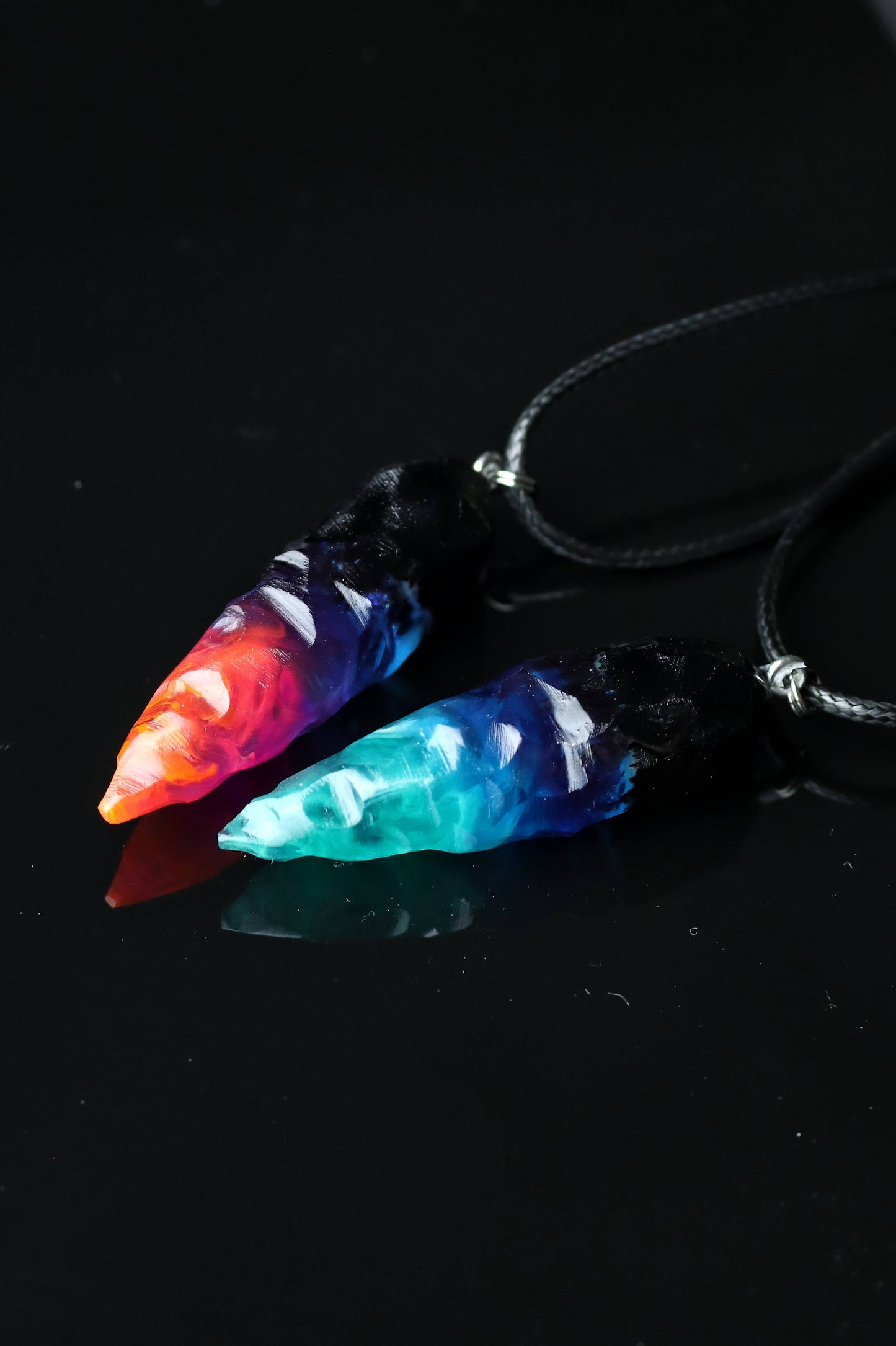 Wood Resin Northern Lights Pendant Set – Glow-in-Dark Necklace Pair
