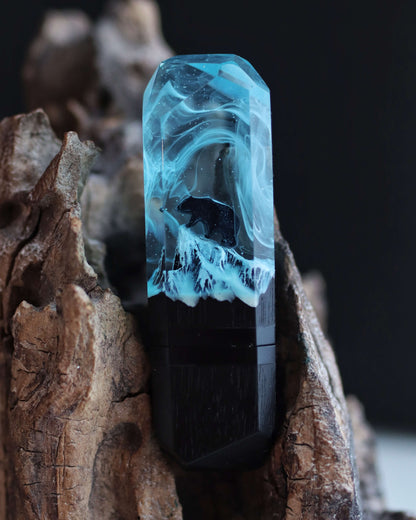 Handmade wood and resin USB flash drive with ice blue northern lights design