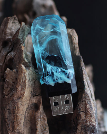 Epoxy resin and wood Blue Mountain Bear USB