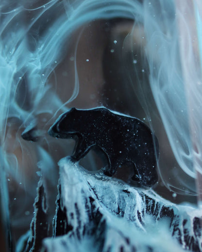 Unique resin and wood USB flash drive displayed on natural wood