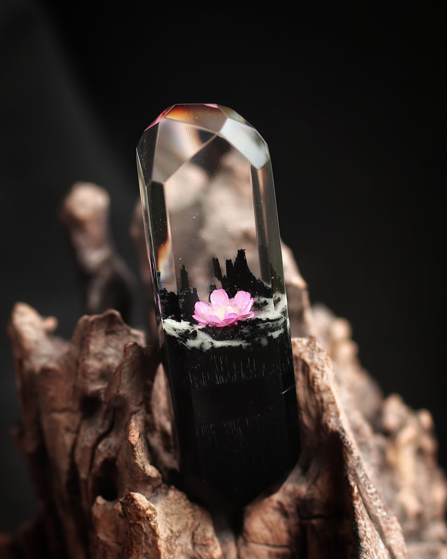 Epoxy resin and wood Pink flower Crystal USB