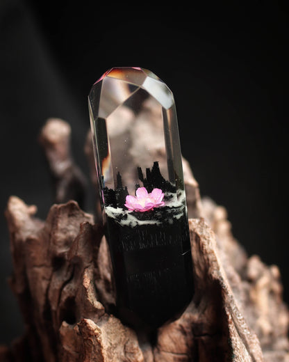 Handmade wood and resin USB flash drive with pink flower inside