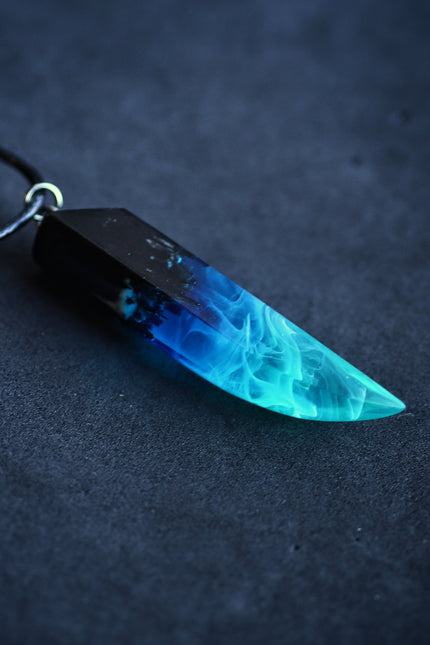 Epoxy resin and wood Northern lights Fang pendant