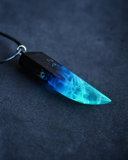 Epoxy resin and wood Northern lights Fang pendant