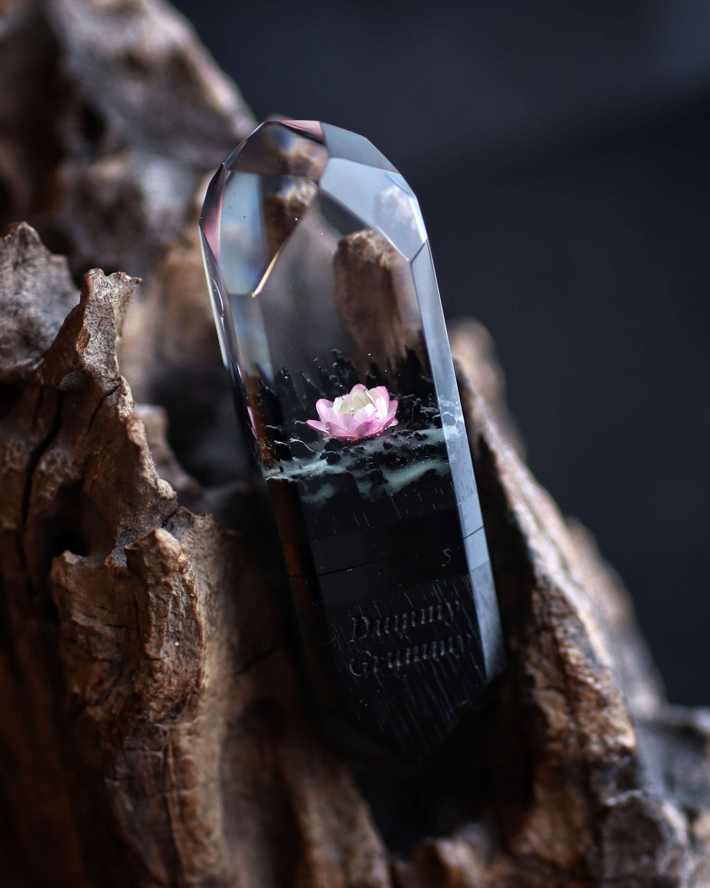 Unique wooden USB drive with flower encapsulated in resin