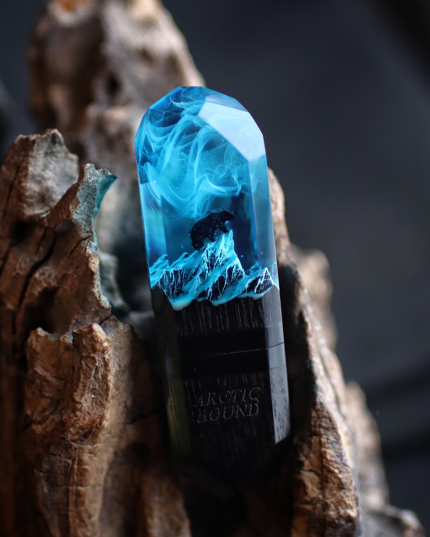 Epoxy resin and wood Blue Mountain Bear USB