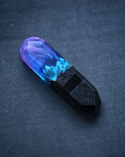 Handmade wood and resin USB flash drive with mountain landscape design