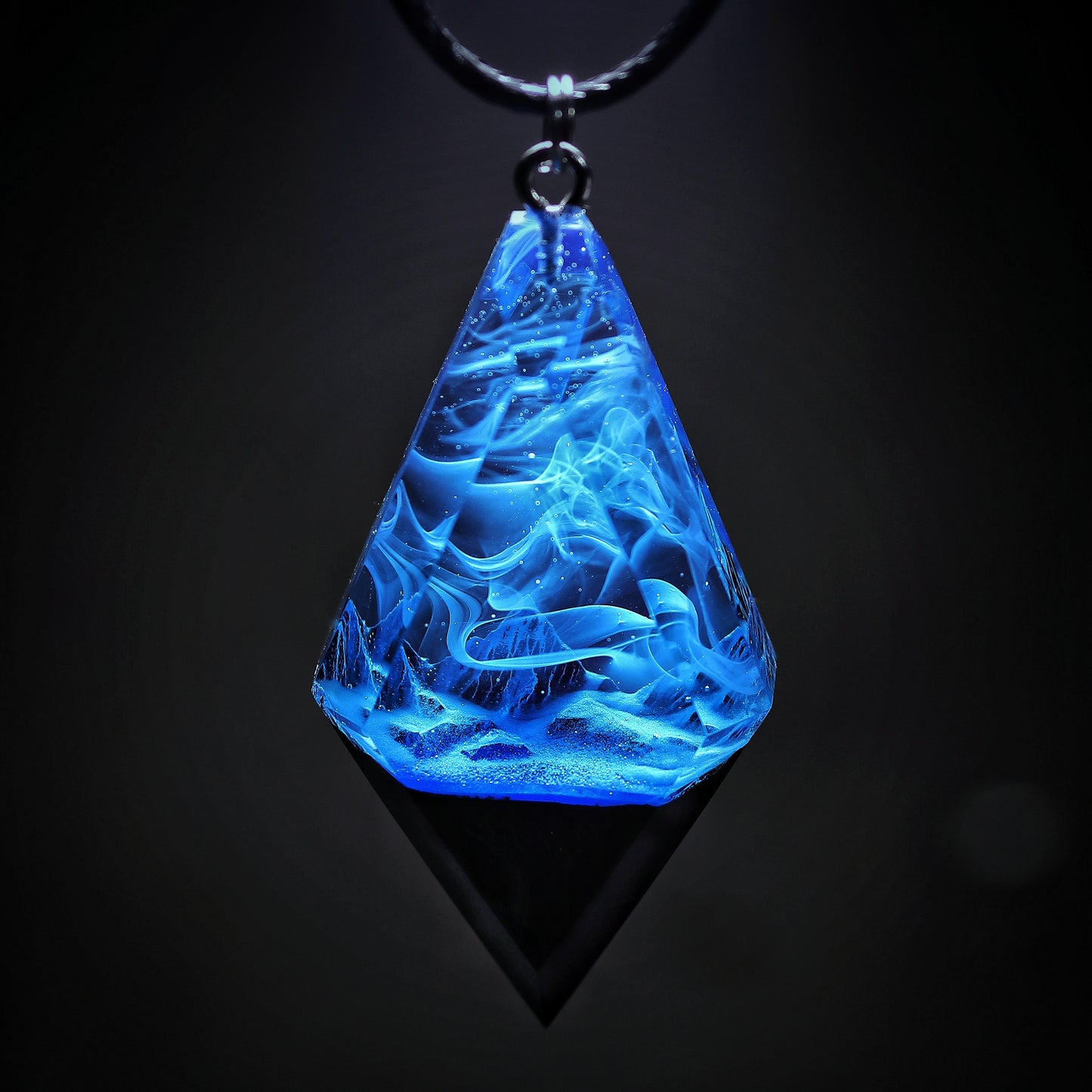 Epoxy resin and wood Mountain Panorama Blue pendant