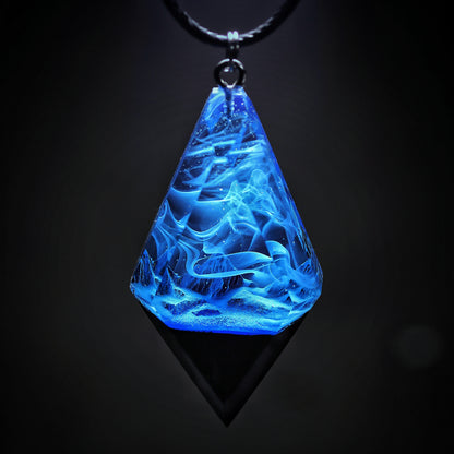 Epoxy resin and wood Mountain Panorama Blue pendant