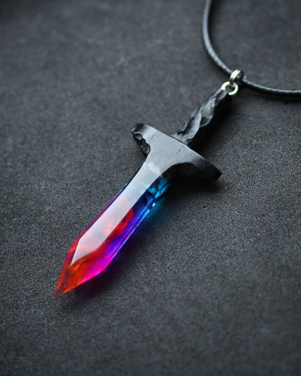 Epoxy resin and wood Nightfall Sword pendant