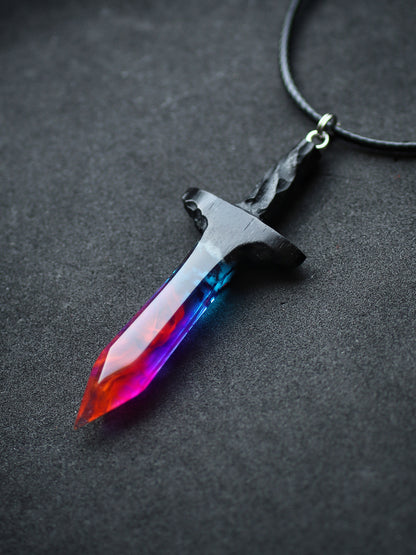 Epoxy resin and wood Nightfall Sword pendant