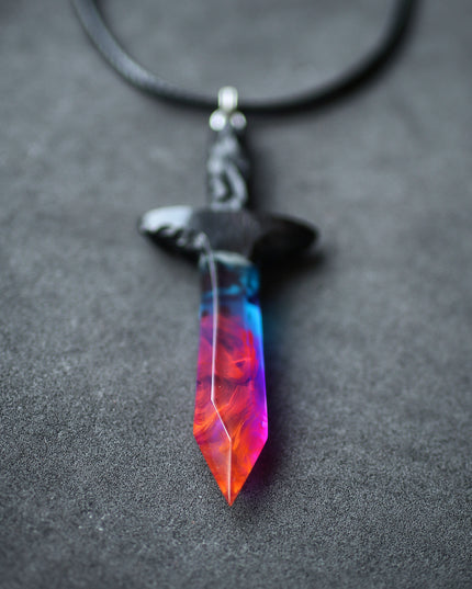Epoxy resin and wood Nightfall Sword pendant