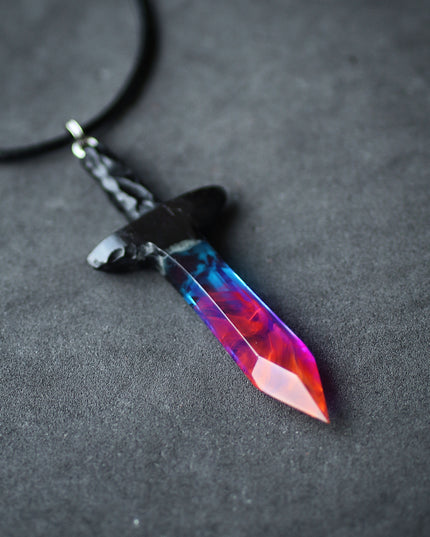 Epoxy resin and wood Nightfall Sword pendant