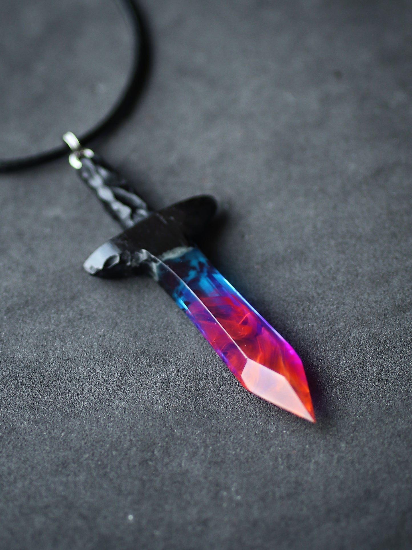 Epoxy resin and wood Nightfall Sword pendant