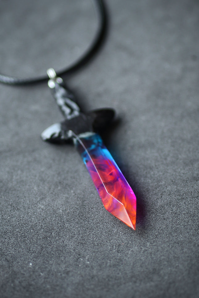 Epoxy resin and wood Nightfall Sword pendant