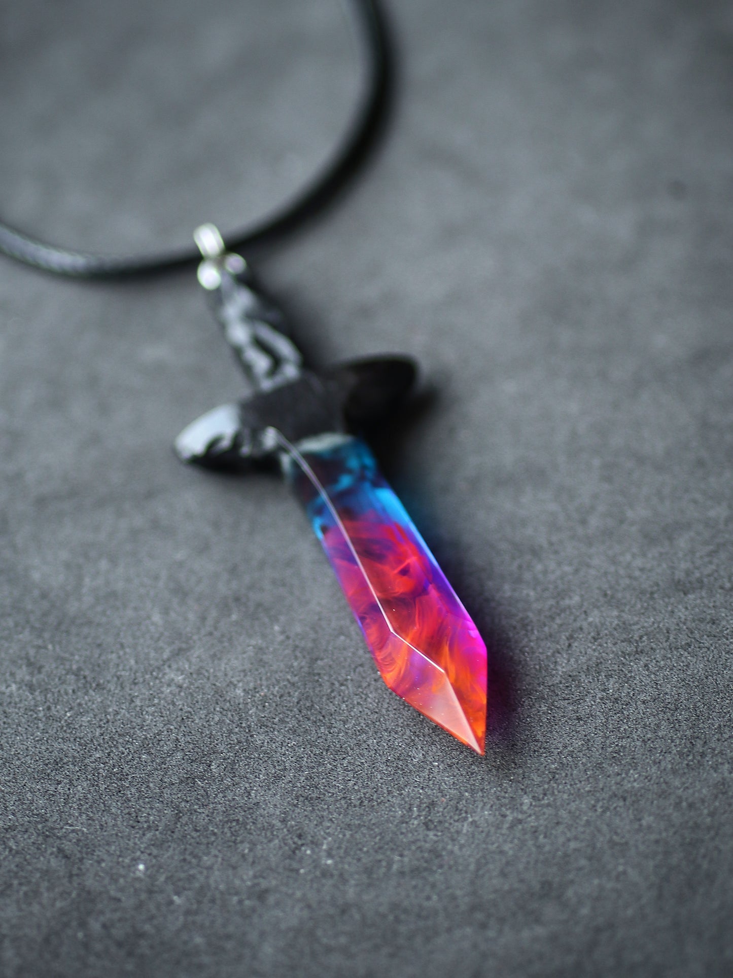 Epoxy resin and wood Nightfall Sword pendant