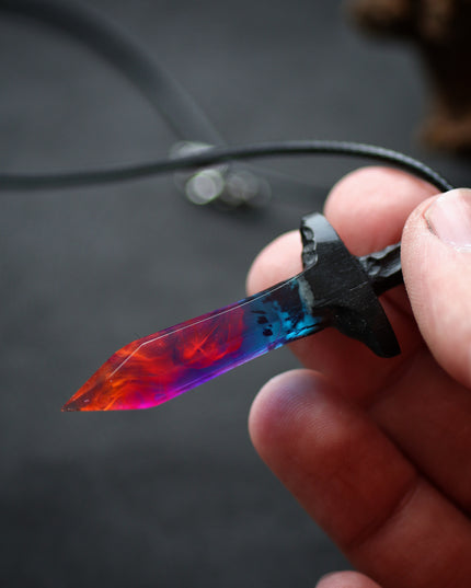 Epoxy resin and wood Nightfall Sword pendant