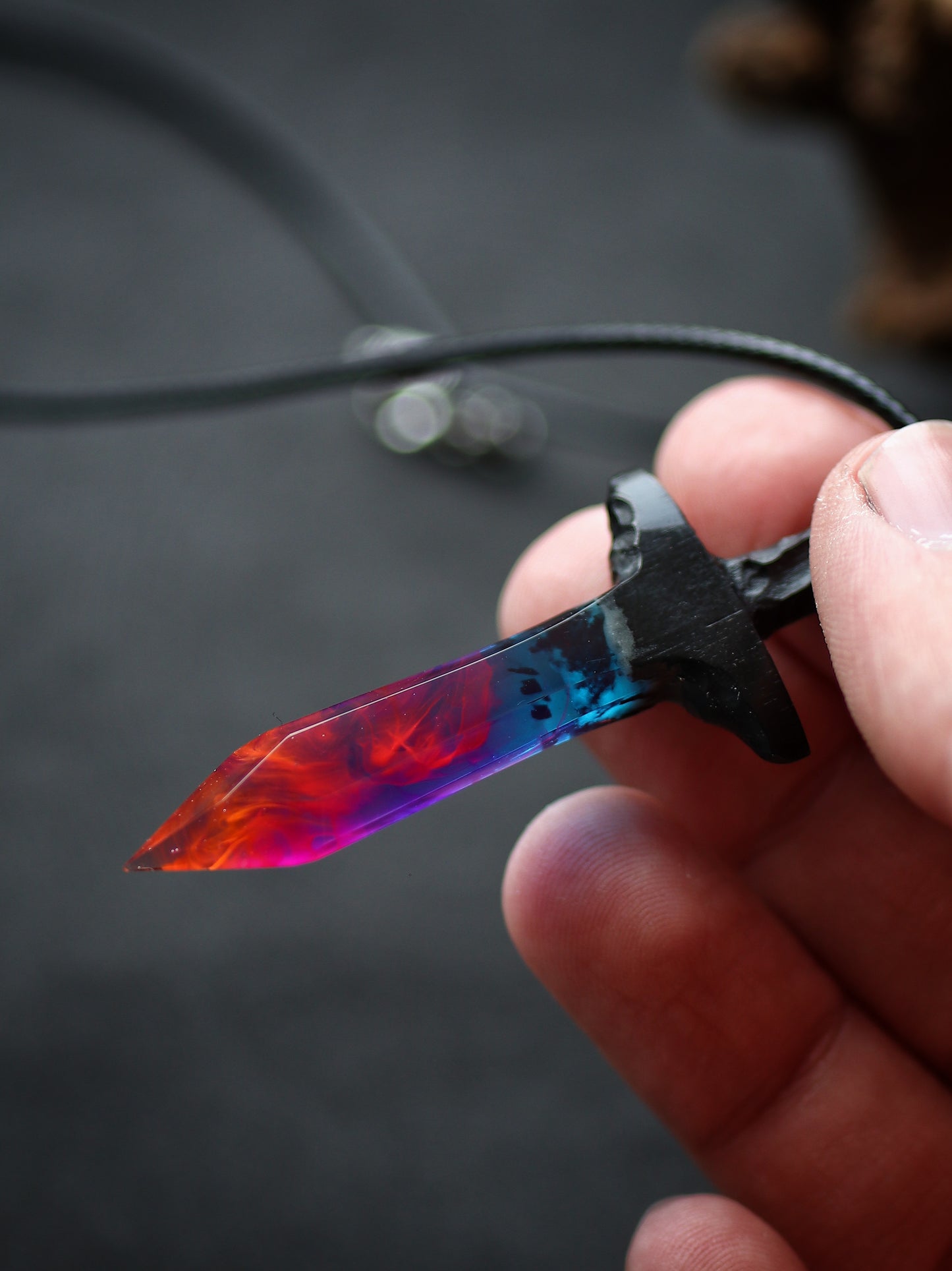 Epoxy resin and wood Nightfall Sword pendant