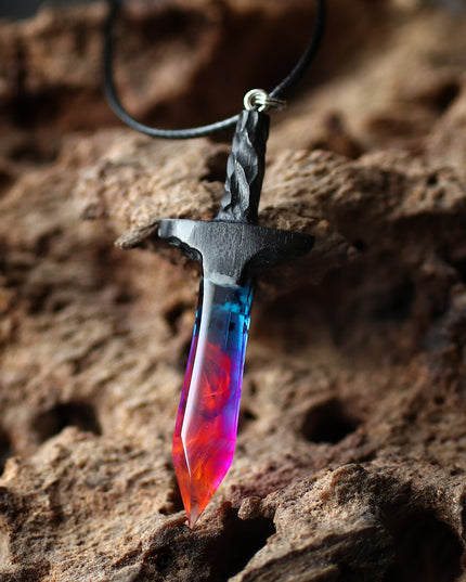 Epoxy resin and wood Nightfall Sword pendant