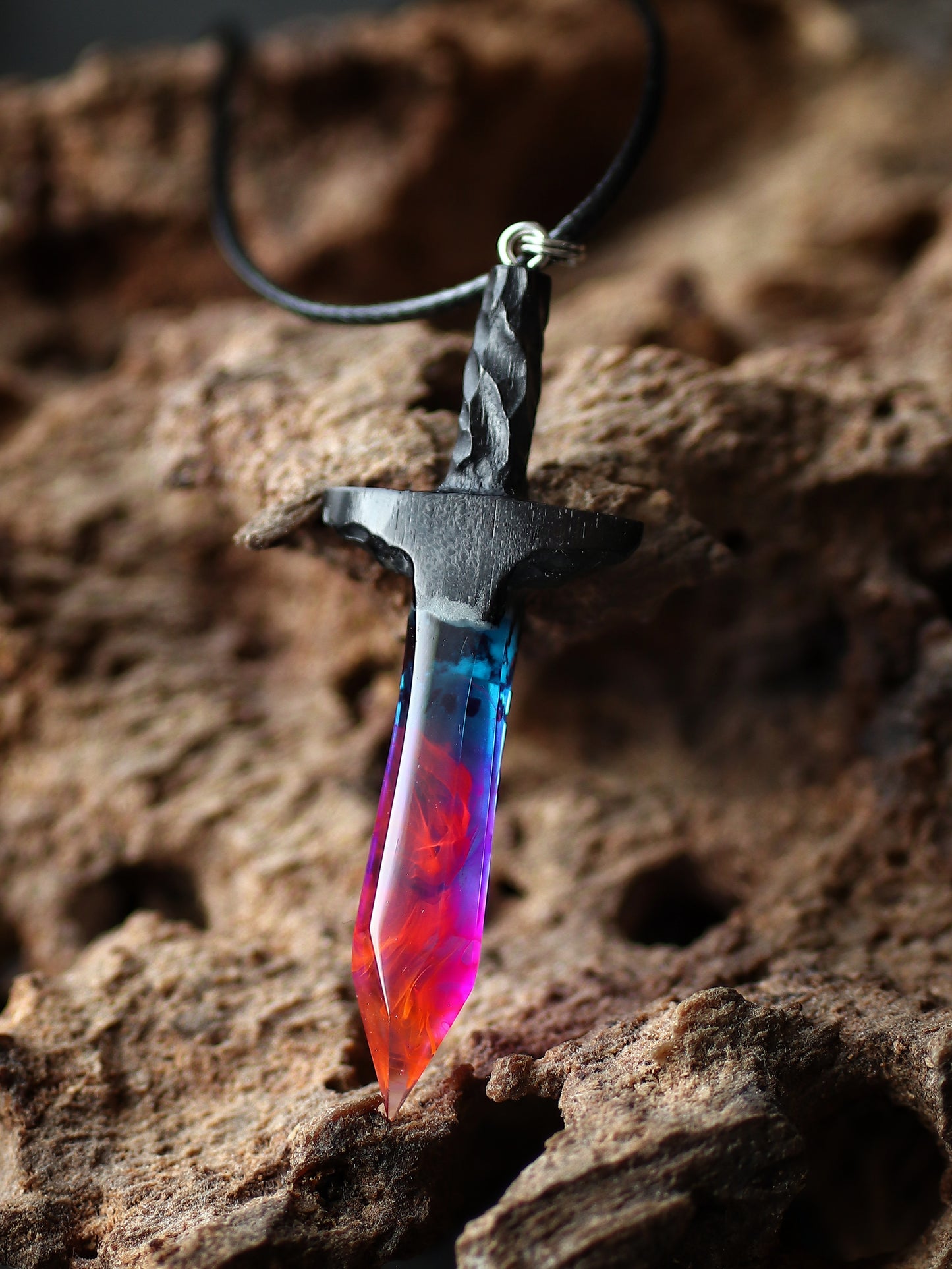 Epoxy resin and wood Nightfall Sword pendant