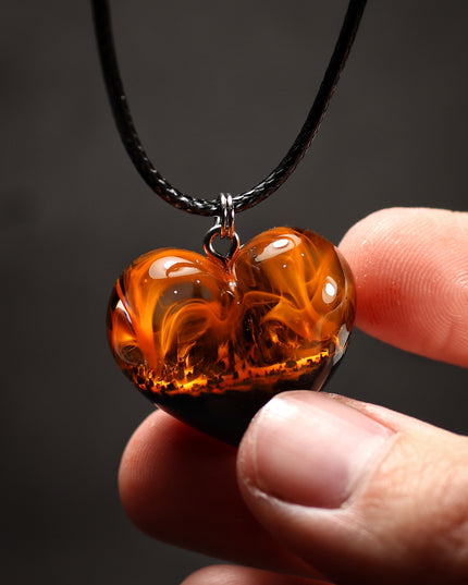Epoxy resin and wood Fire Heart pendant