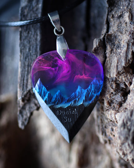 Epoxy resin and wood Nightfall Mountain guitar pick