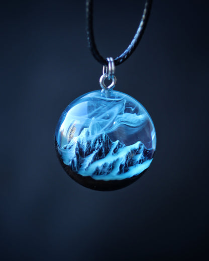 Epoxy resin and wood Blue Round Mountain pendant