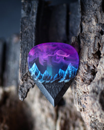 Epoxy resin and wood Nightfall Mountain guitar pick