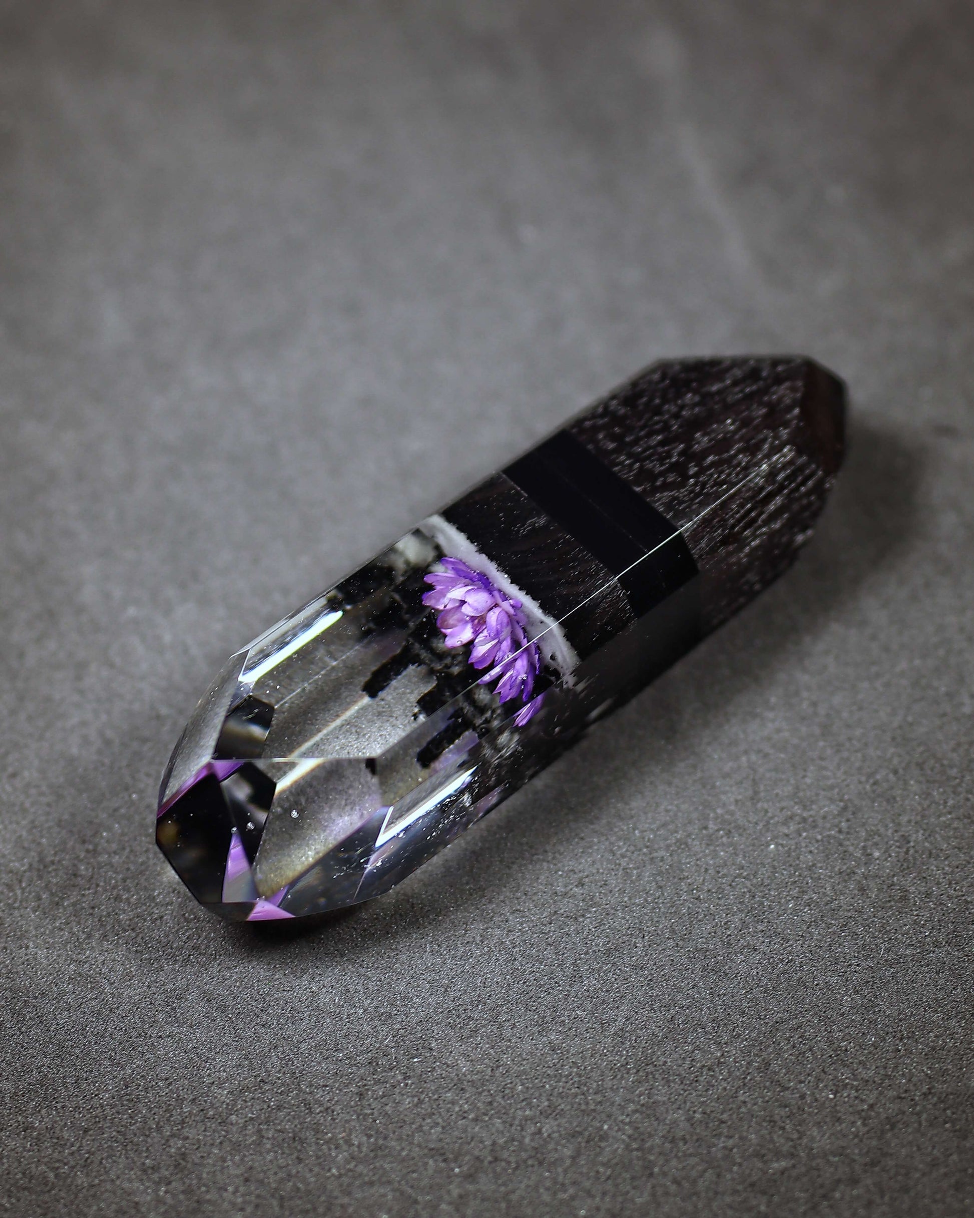 Handmade wood and resin USB flash drive with purple flower inside