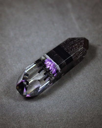 Handmade wood and resin USB flash drive with purple flower inside