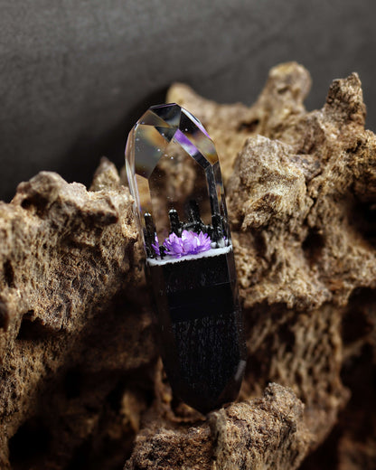 Handmade wood and resin USB flash drive with purple flower inside