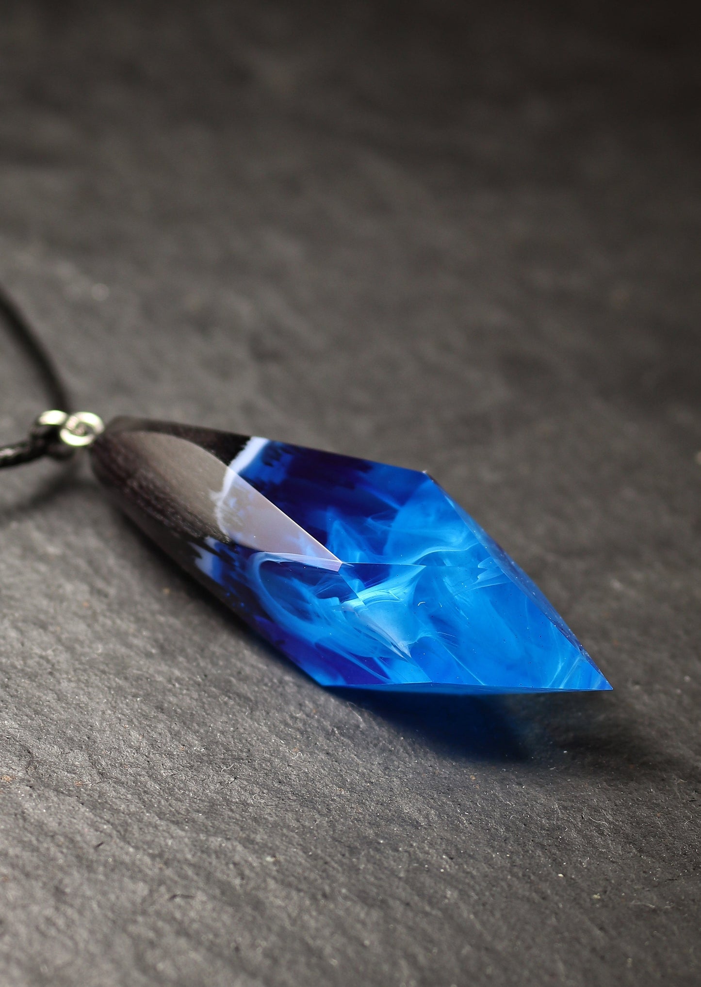 Epoxy resin and wood Blue Crystal pendant