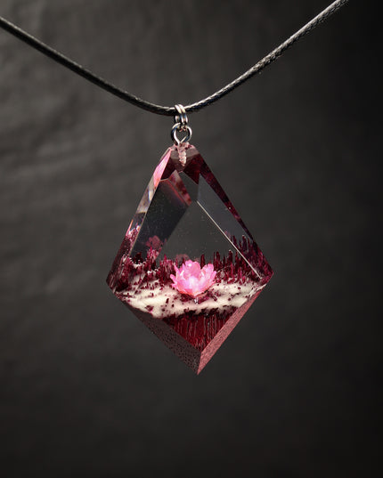 Epoxy resin and wood Flower Amaranth Rhombus Pendant