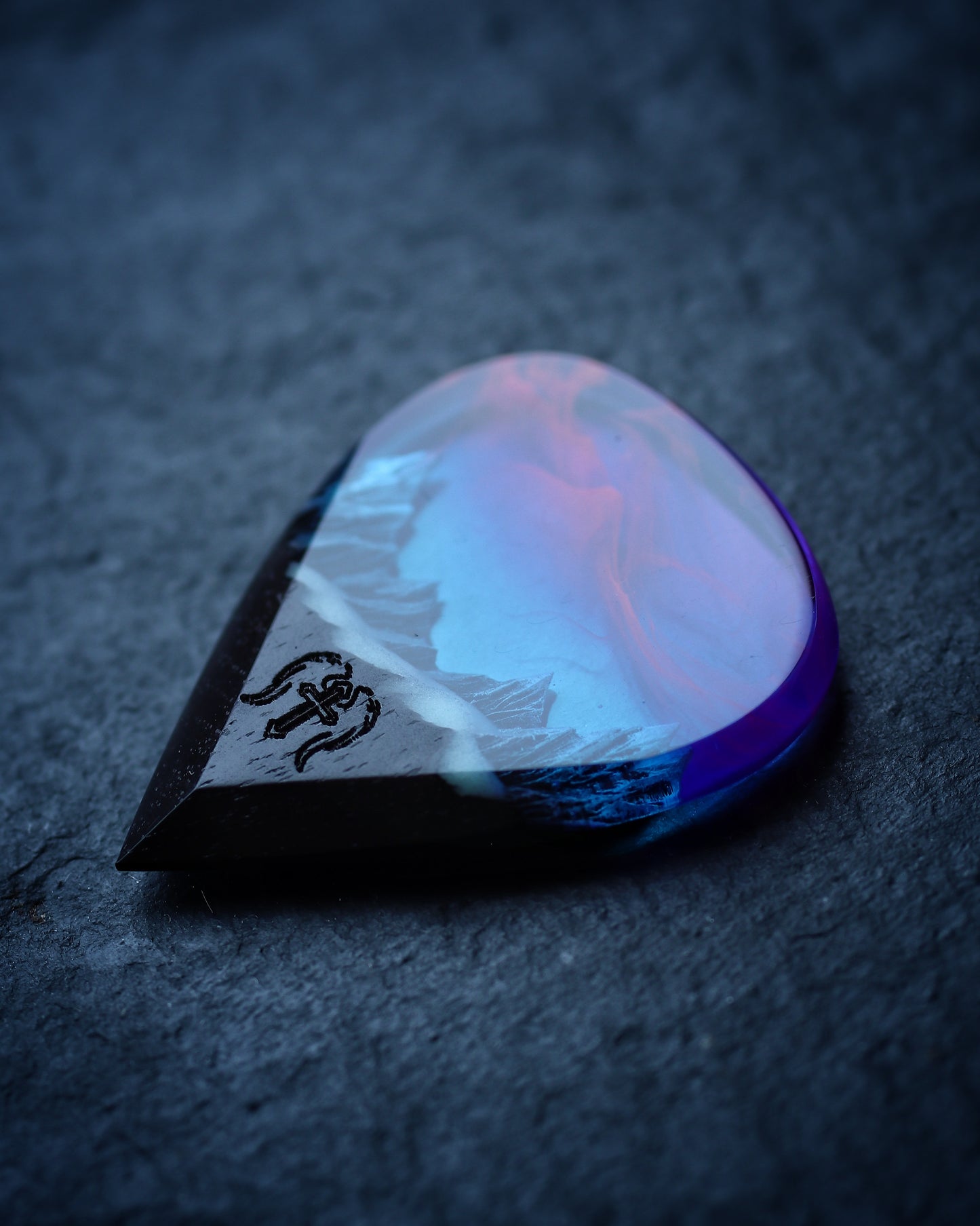 Epoxy resin and wood Nightfall Mountain guitar pick