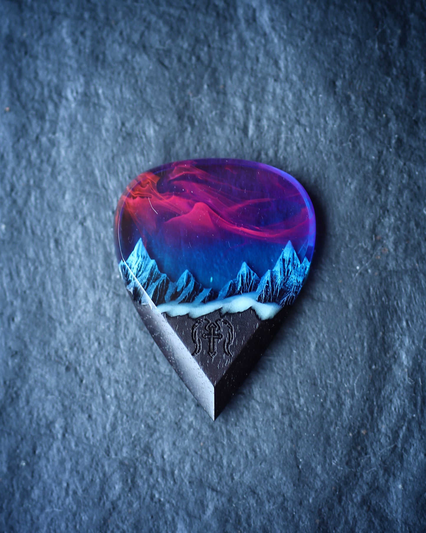 Epoxy resin and wood Nightfall Mountain guitar pick