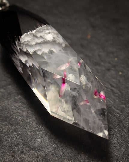 Epoxy resin and wood White Crystal pendant