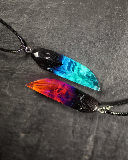 Epoxy resin and wood Couple Nightfall & Northern lights faceted pendant