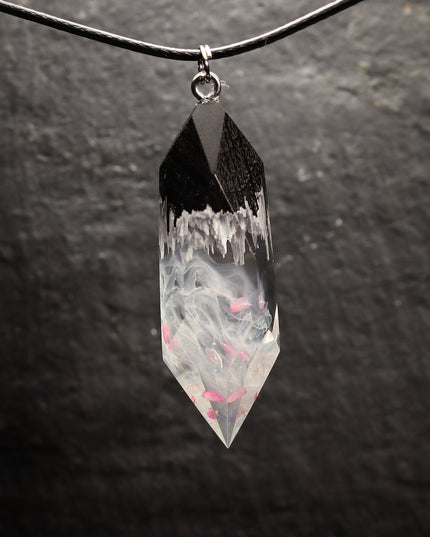 Epoxy resin and wood White Crystal pendant