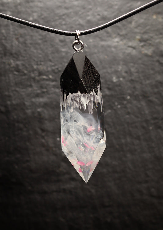 Epoxy resin and wood White Crystal pendant